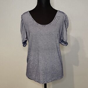 K&C Navy Blue Striped Short‎ Sleeve Top - Women's Medium Ruched Sleeves
